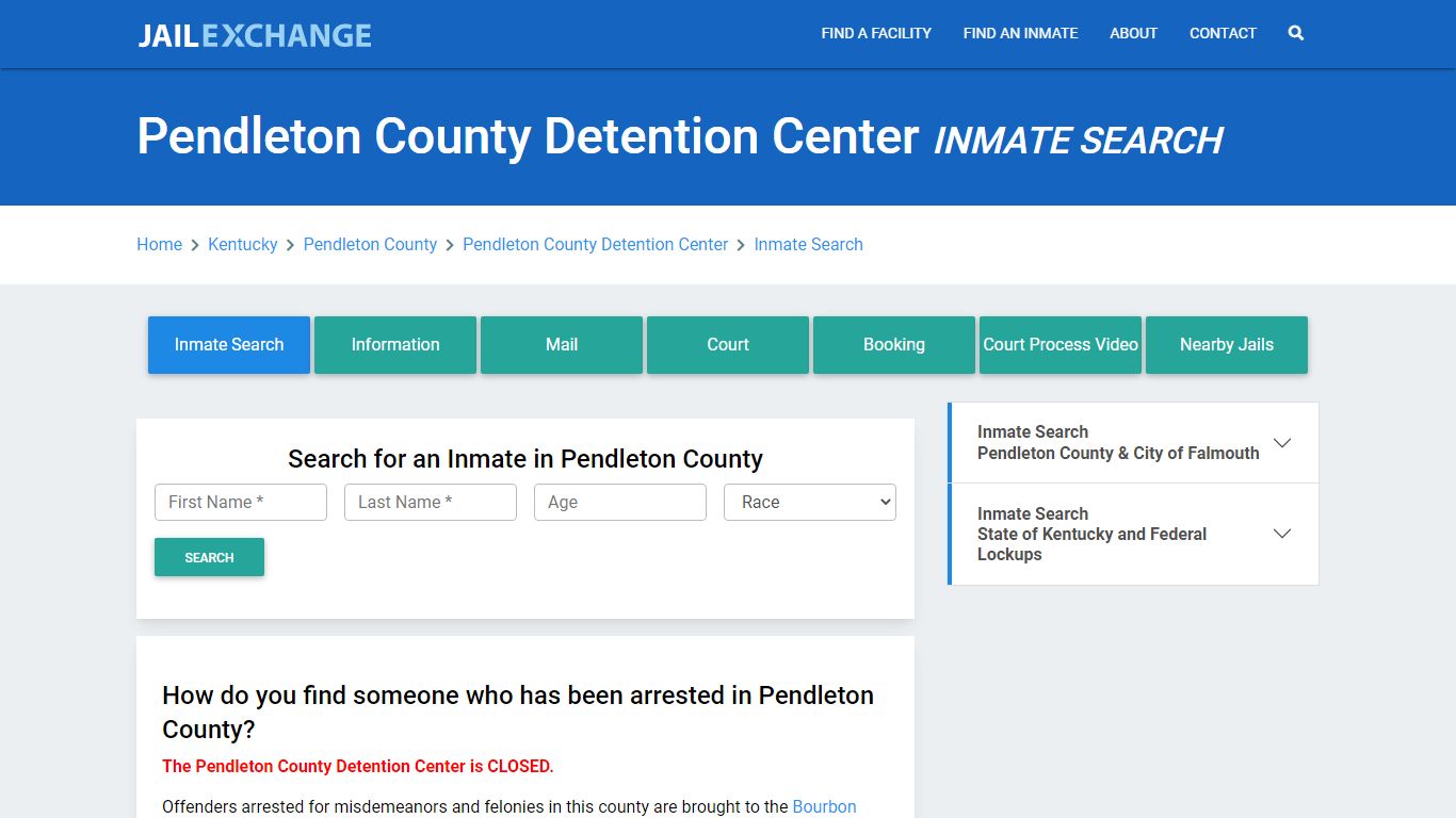 Pendleton County Detention Center Inmate Search - Jail Exchange