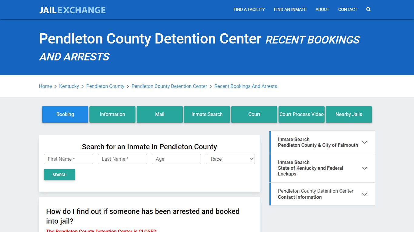 Pendleton County Detention Center Recent Bookings And Arrests